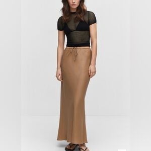 NWOT MANGO Tie Long Skirt, Size S , Color Medium Brown/Tan